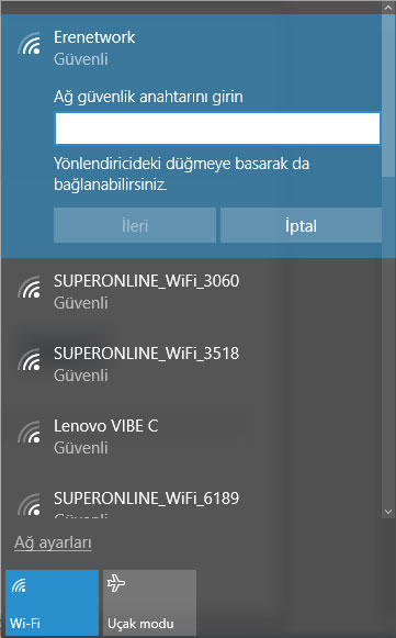 Taşınabilir Bilgisayar Wifi Ağ Listesi